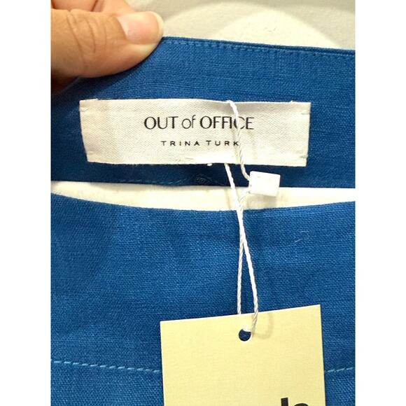 Trina Turk Out Of Office 100% Linen Drop Waist Mini Dress Blue Womens Size Large - Picture 3 of 4